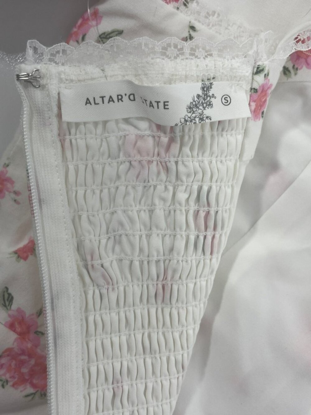 Altard State Ivory Pink Floral Puff-Sleeve Floral Mini Dress Size S MSRP$76 NEW - Picture 8 of 10